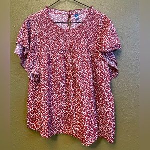 Flutter-Sleeve Smocked Pintucked Swing Blouse for Women